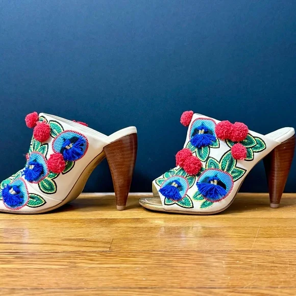 Tory Burch Ellis Women’s Multicolor Embroidered Open Toe Mule, Size 6.5 - Picture 3 of 8